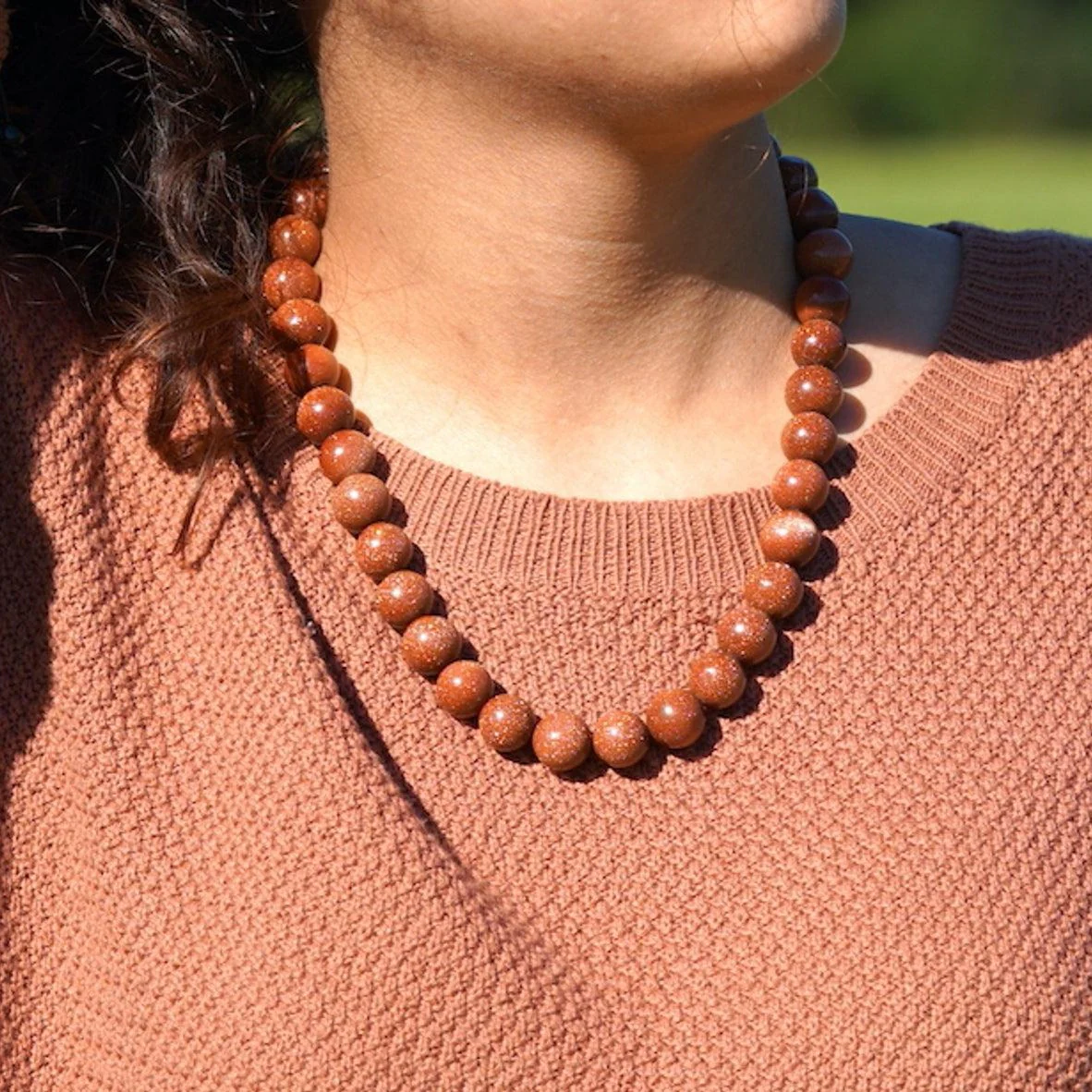 Gold Stone beaded necklace - Image 3