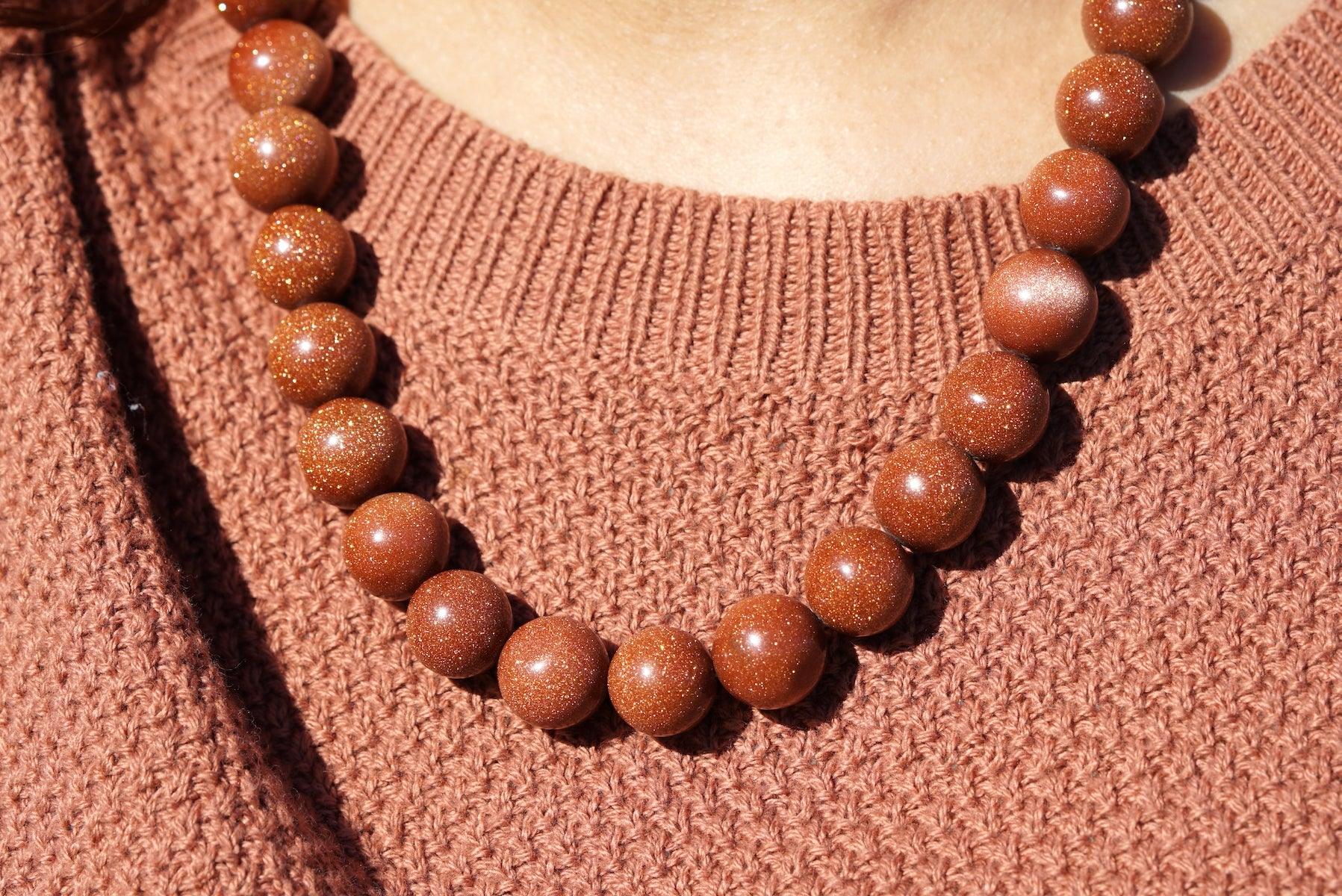 Gold Stone beaded necklace - Image 5